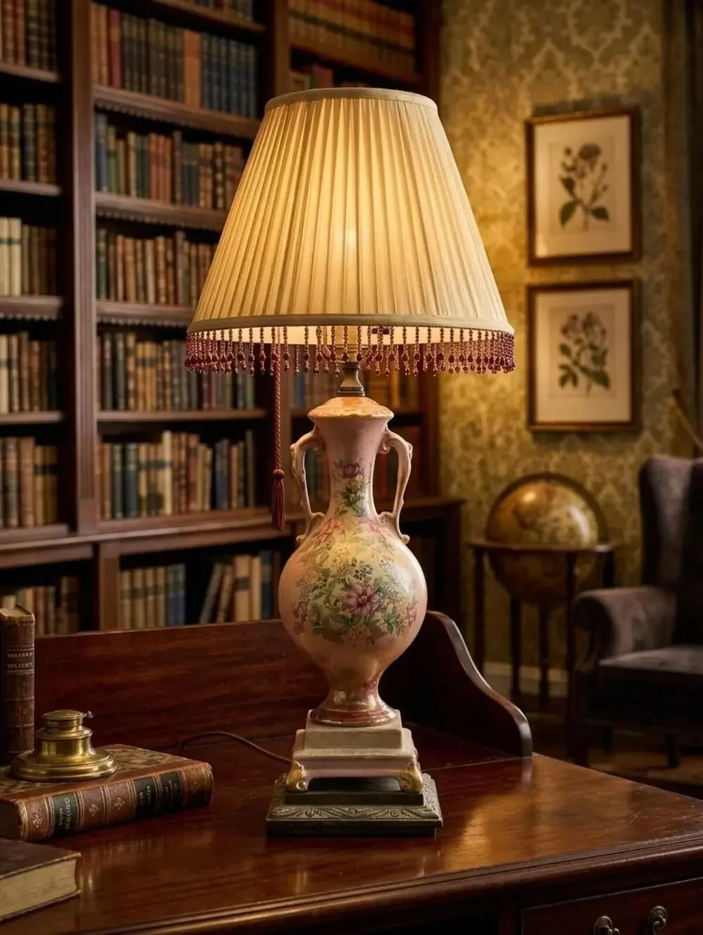 Vintage Beckwith China Hand Painted Floral Porcelain Table Lamp Gilt